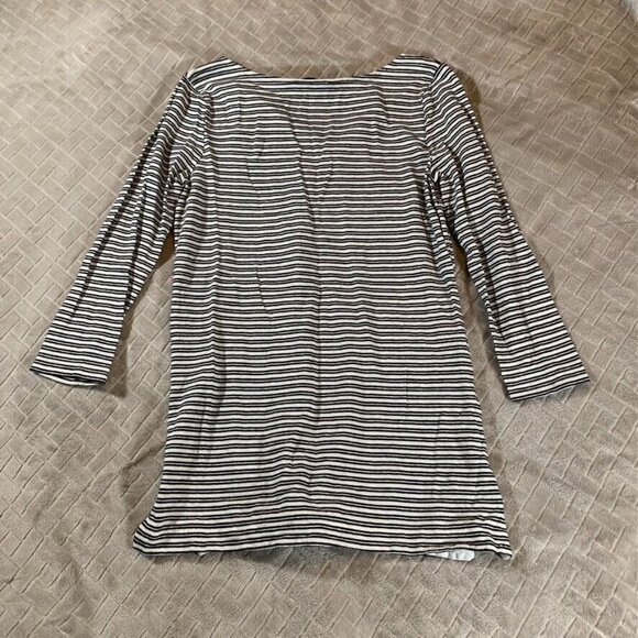 Ann Taylor Loft Womens M Tunic Top Black White Striped Linen Blend Long Sleeve - Picture 6 of 6